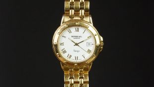 GENTLEMEN'S RAYMOND WEIL TANGO WRISTWATCH, circular white dial with gold Roman numerals and a date
