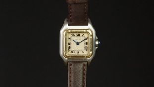 LADIES' CARTIER TANK WRISTWATCH REF. 007889, square off white dial with Roman numerals and gun metal