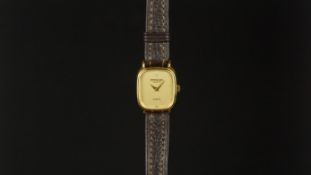 LADIES' RAYMOND WEIL WRISTWATCH, gold colour dial, gold plated case, on a brown leather strap and