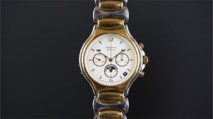 RARE GENTS ZENITH ACADEMY CHRONOGRAPH CALENDAR MOONPHASE STEEL AND GOLD WRISTWATCH, circular white