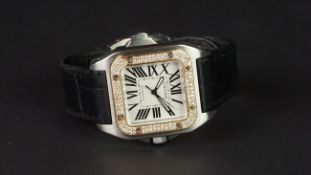 GENTLEMEN'S CARTIER SANTOS AUTOMATIC DIAMOND SET WRISTWATCH REF. 2878, square off white dial with