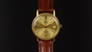 GENTLEMEN'S OMEGA SEAMASTER AUTOMATIC DATE WRISTWATCH, circular gold dial with baton hour markers