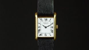 MID SIZE RAYMOND WEIL WRISTWATCH, rectangular white dial with Roman numerals, 23mm gold plated