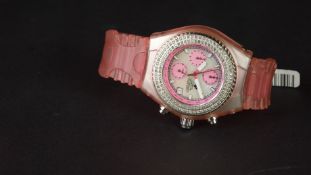 LADIES' AQUAMASTER CHRONOGRAPH WRISTWATCH, mother of pearl dial with pink sub dials and tachymeter
