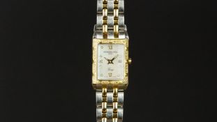 LADIES' RAYMOND WEIL TANGO WRISTWATCH, rectangular white dial with gold hour markers and hands, gold