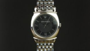 GENTLEMEN'S EMPORIO ARMANI WRISTWATCH, circular black dial with baton hour markers and Roman