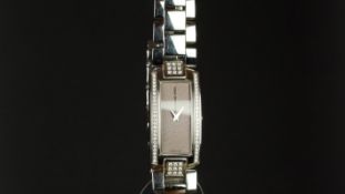 MID SIZE RAYMOND WEIL WRISTWATCH, from the Shine Collection, rectangular patterned pale purple dial,