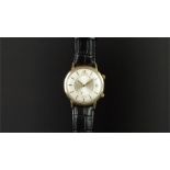 GENTLEMEN'S JAEGER LE COULTRE JUMBO MEMOVOX WRISTWATCH, circular silver dial with gold hour markers,