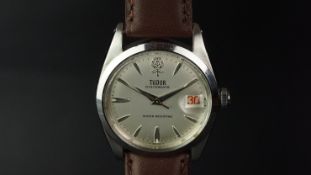 GENTLEMEN'S TUDOR BIG ROSE OYSTERDATE ROULETTE DATE WRISTWATCH, circular silver dial with silver