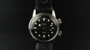 GENTLEMEN'S PRECIMAX SUPERCOMPRESSOR VINTAGE DIVERS WRISTWATCH, circular patina black and grey