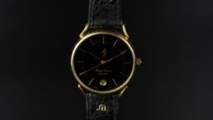 GENTLEMEN'S MAURICE LACROIX WRISTWATCH, circular black dial with gold hour markers and hands, date