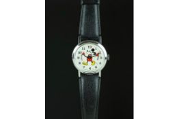 MIDSIZE BRADLEY WALT DISNEY PRODUCTIONS WRISTWATCH, circular white dial with Mickey Mouse Coloured