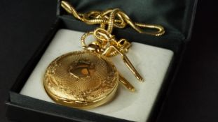 SEKONDA POCKET WATCH, circular white dial with Arabic numeral, gold plated case, comes with box.