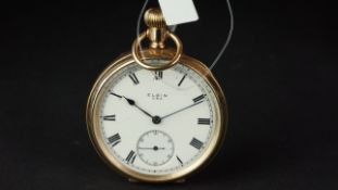 VINTAGE ELGIN POCKET WATCH, circular white dial with Roman numerals, gun metal blue hands and a