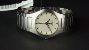 MID SIZE LONGINES WRISTWATCH, circular silver off white dial with hour markers and a date