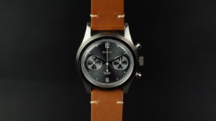 GENTLEMEN’S BALTIC BICOMPAX NOS WRISTWATCH, circular silvered dial, twin register chronograph, gun