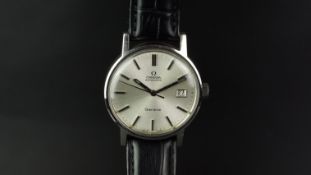 GENTLEMEN'S OMEGA GENEVE WRISTWATCH, circular silver dial with baton hour markers and a date