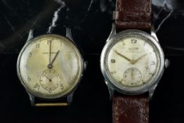 GENTLEMEN'S GIRARD PERREGAUX AND TISSOT WRISTWATCH, circular aged dial with sub dial at 6, Roman