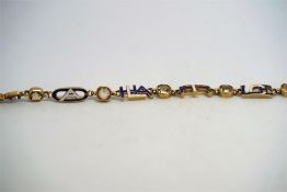 Topaz and enamel bracelet, designed as enamel panels, with letters, spelling out Alice in white