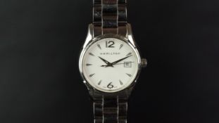 LADIES' HAMILTON WRISTWATCH, circular white dial with silver hands and hour markers and a date