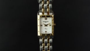 LADIES' BICOLOUR RAYMOND WEIL GENEVE TANGO QUARTZ WRISTWATCH, ref 5971, rectangular 19mm stainless