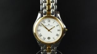 GENTLEMEN'S MAURICE LACROIX WRISTWATCH, circular white dial with Roman numerals and a date aperture,