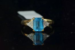 Blue topaz and diamond ring, mounted n 9ct yellow gold, ring size N