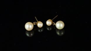 9ct yellow gold double drop pearl earrings, no butterfly's