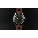 VINTAGE GENTLEMEN'S CAMY DIVERS WRISTWATCH, circular black dial with green and silver hour