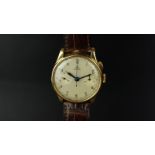 GENTLEMEN'S OMEGA 18K GOLD MONOPUSHER CIRCA 1930S WRISTWATCH, circular twin register patina dial