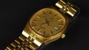 GENTLEMEN'S OMEGA SEAMASTER DATE WRISTWATCH, rounded gold dial with gold hands and hour markers,
