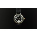 GENTLEMEN'S VINTAGE ROLEX SILVER TRENCH WRISTWATCH CIRCA 1916, circular black dial with large