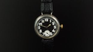 GENTLEMEN'S VINTAGE ROLEX SILVER TRENCH WRISTWATCH CIRCA 1916, circular black dial with large