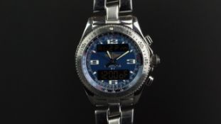 GENTLEMEN'S BREITLING B1 ANALOG/DIGITAL WRISTWATCH, circular blue analog and digital dial with