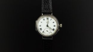 RARE GENTLEMEN'S IWC SILVER TRENCH WRISTWATCH CIRCA 1913, circular white dial with black Roman