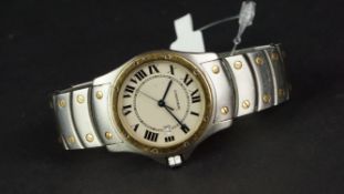 MID SIZE CARTIER SANTOS STEEL & GOLD WRISTWATCH REF. 1551, circular off white dial with Roman