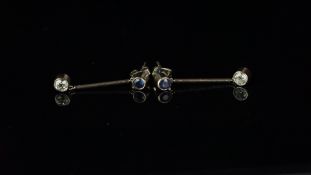 Sapphire and diamond drop earrings, round cut sapphires and old cut diamonds, rub over set with a
