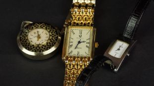 SET OF TWO WRISTWATCHES & ONE POCKET FOB WATCH - GENTLEMEN'S GOLD PLATED VIALLI QUARTZ, 23mm