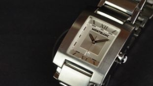 GENTLEMEN'S MONTBLANC WRISTWATCH, rectangular silver two tone dial with silver hour markers and a