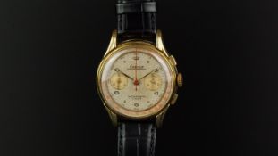 VINTAGE EXACTUS CHRONOGRAPH WRISTWATCH, circular two tone dial, twin register, red outer track,