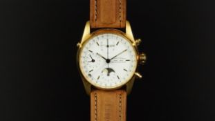 GENTLEMEN'S EBERHARD & CO NAVYMASTER 18ct GOLD CHRONOGRAPH MOONPHASE WRISTWATCH W/ BOX & PAPERS REF.