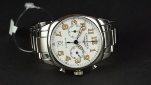 GENTLEMEN'S LONGINES SPIRIT AUTOMATIC CHRONOGRAPH WRISTWATCH, circular white twin register dial with