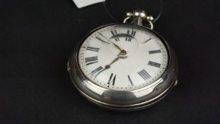 ANTIQUE VERGE SILVER POCKET WATCH, circular white dial with Roman numerals and hands, bubble fronted