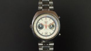 RARE GENTLEMEN'S HEUER MONTREAL AUTOMATIC VINTAGE CHRONOGRAPH, circular off white and multi coloured