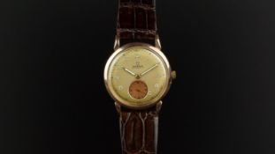 GENTLEMEN'S OMEGA 18ct ROSE GOLD AUTOMATIC BUMPER CHRONOMETER WRISTWATCH, circular gold dial with