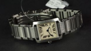 LADIES' CARTIER TANK FRANCAISE WRISTWATCH REF. 2384 W/ PAPERS, square off white dial with Roman
