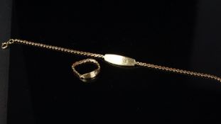 Fancy link bracelet with matching ring, mounted in hallmarked 9ct yellow gold, each piece set with a