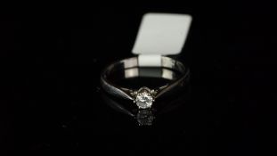 Single stone diamond ring, mounted in hallmarked 18ct white gold, round brilliant cut diamond, six