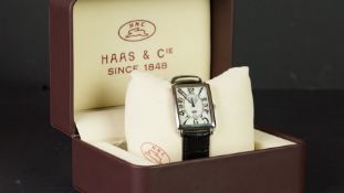 GENTLEMEN'S HAAS & CIE WRISTWATCH, rectangular mother of pearl dial with abstract Arabic numerals,