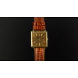 GENTLEMEN'S PIAGET 18ct GOLD VINTAGE WRISTWATCH, square gold textured dial with gold hour markers